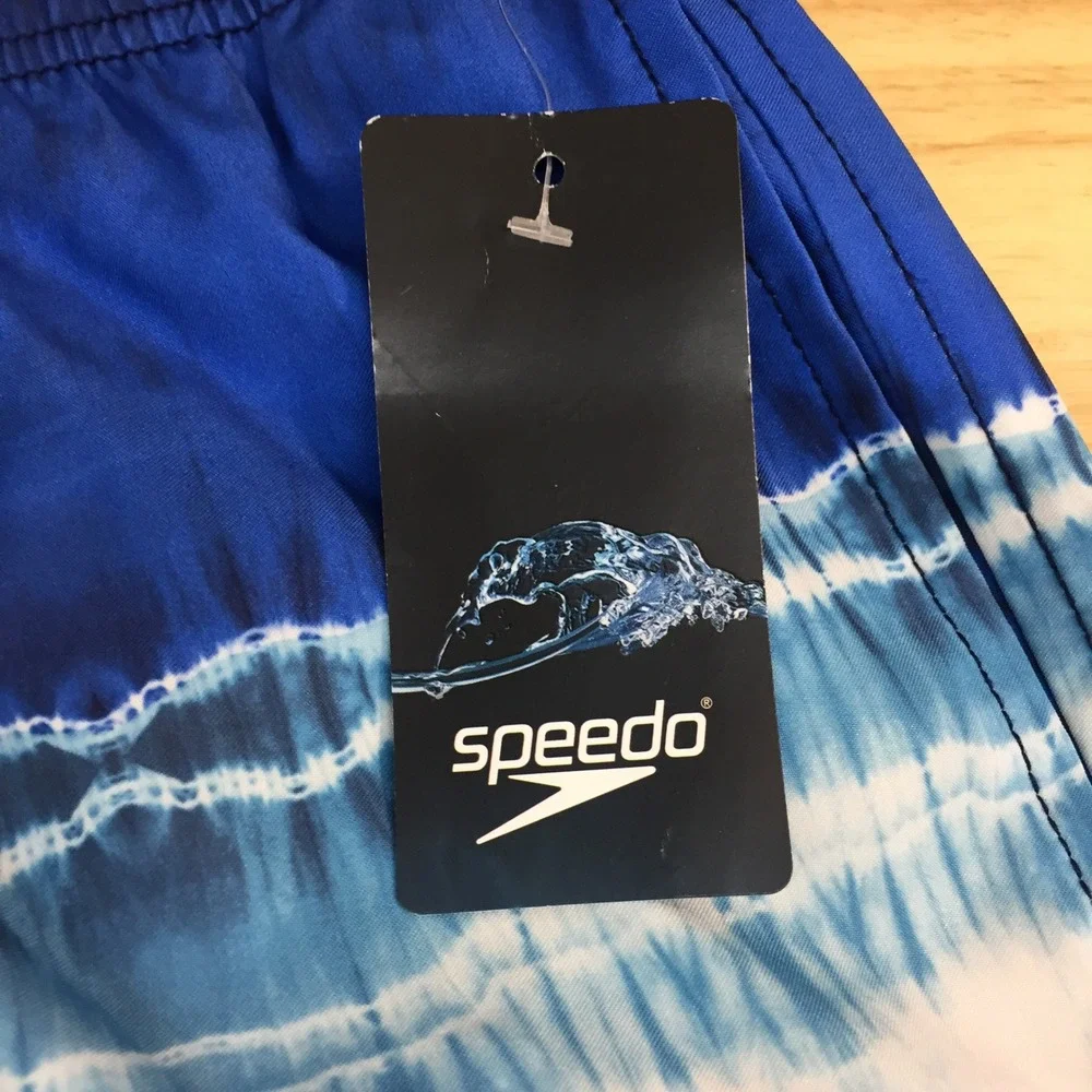 Speedo Mens Swim Trunks XL Blue Tie Dye Stripe Board Shorts‎ 7721254400 NEW